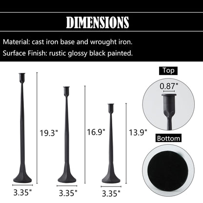 Denique Iron Taper Candle Holder Set of 3, Black Candlestick Holders 19.3”17” 14” Heightening Decorative Candle Stand Set for Wedding, Dining Table, Home Decoration (Black)