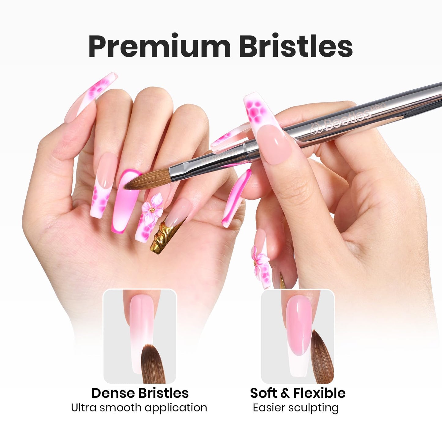 Beetles Nail Art Brushes 8pcs – Crystal Nail Art Tools 5pcs Double-headed Nails Dotting Tool, 3pcs Striping Liner Brushes for Nails with Pearls Bowknot Stickers, DIY Home Salon Manicure Design Tools