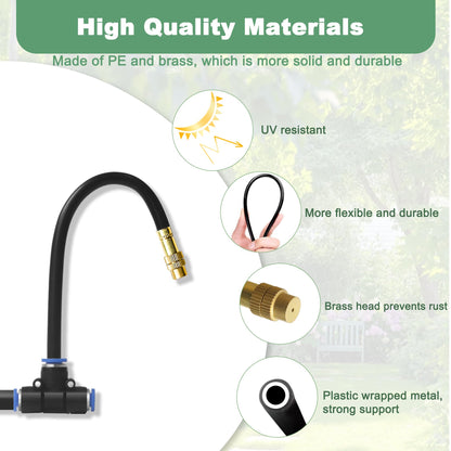 Quibbay 65.6Ft 360° Adjustable Drip Irrigation System Kit, Automatic Garden Watering System with 20 Copper Nozzles, Atomizing Misting Watering System with 360° Bending Dropper for Plant Lawn Patio