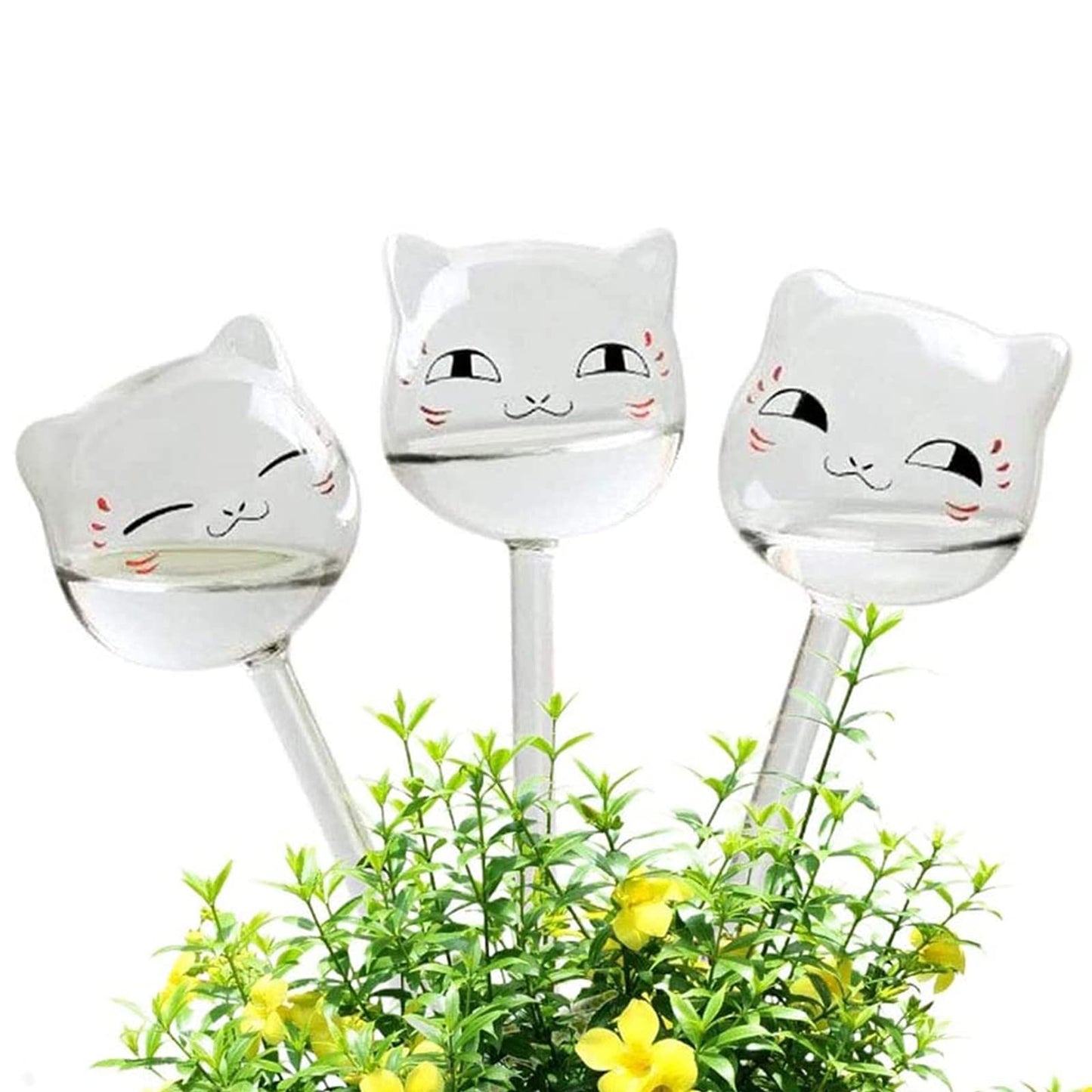 OYSIR 3 Pack Plant Waterer Self Watering Globes, Cute Cat Transparent Mini Durable Clear Glass Aqua Bulbs for Indoor, Automatic Plant Watering Devices, Gifts for Family and Friends