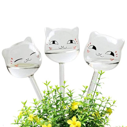 OYSIR 3 Pack Plant Waterer Self Watering Globes, Cute Cat Transparent Mini Durable Clear Glass Aqua Bulbs for Indoor, Automatic Plant Watering Devices, Gifts for Family and Friends