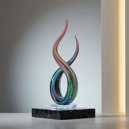 LLAVVD Hand Blown Murano Style Glass Sculpture, 14" Double Spiral Infinity Music Note Figurine Collectible, Modern Abstract Home Decor for Living Room Office Aquarium, Unique Gift for Art Lovers