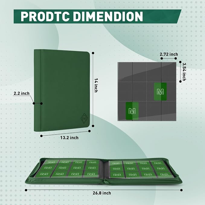 Premium Card Binder 12 Pocket for 720 Pockets Trading Card Binder, PU Zipper Card Collection Album, Sturdy Side-Loading Card Book Holder for MTG, TCG, Game Cards, Sports Cards