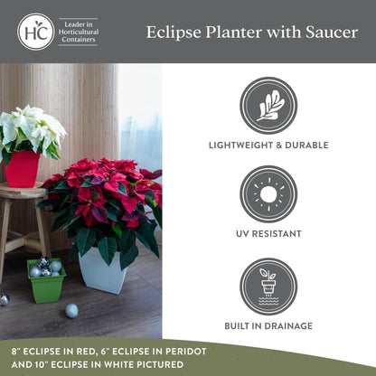 The HC Companies Eclipse Square Plastic Planter w/ Attached Saucer - Outdoor & Indoor Plant Pot with Drainage Holes - Lightweight, UV-Resistant Plastic Pots For Plants (12" Black, Pack of 1)
