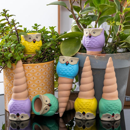4 Pack Terracotta Watering Spikes, Vacation Self-Watering Planters Devices - Continuous Moisture with Slow Release Watering System - Perfect for Indoor Outdoor Plants (Owl Shape)