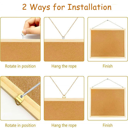 Lyellfe 4 Pack Cork Bulletin Boards, 15.7 x 12 Inch Thick Cork Tiles with Frame Push Pin Hanging Rope, Double Side Rectangle Message Notice Board for Office School Home Decor