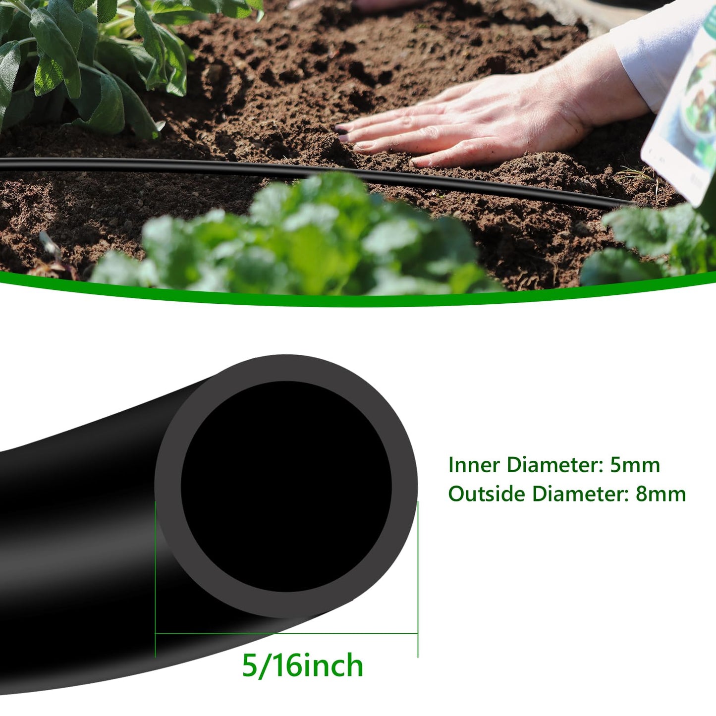 5/16 Inch Blank Drip Irrigation Tubing, 60FT Distribution Hose for Garden, Greenhouse & Raised Beds, Flexible UV-Resistant Watering Line for Drip Irrigation Systems