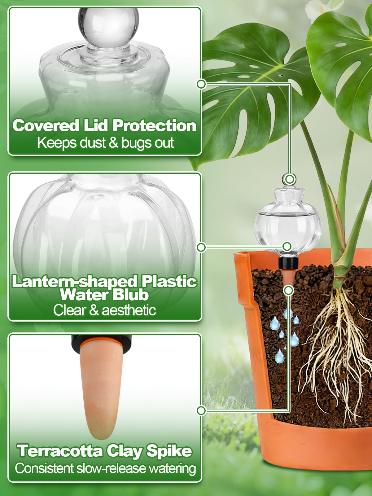 Bigmeta 4pcs 17oz Leakproof Plant Watering Globes - Top Fill Self Watering Planter Insert, Slow Release Water Bulbs with Terracotta Spikes for Indoor Plants