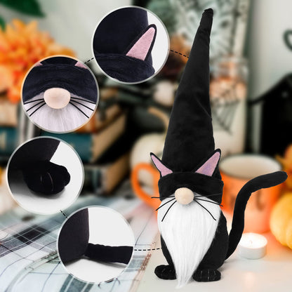 Upltowtme Black Cat Gnome Plush 13.5" Handmade Scandinavian Tomte Figurine Halloween Christmas Gnomes Spring Farmhouse Decor Ideal Gift for Women and Cat Lovers