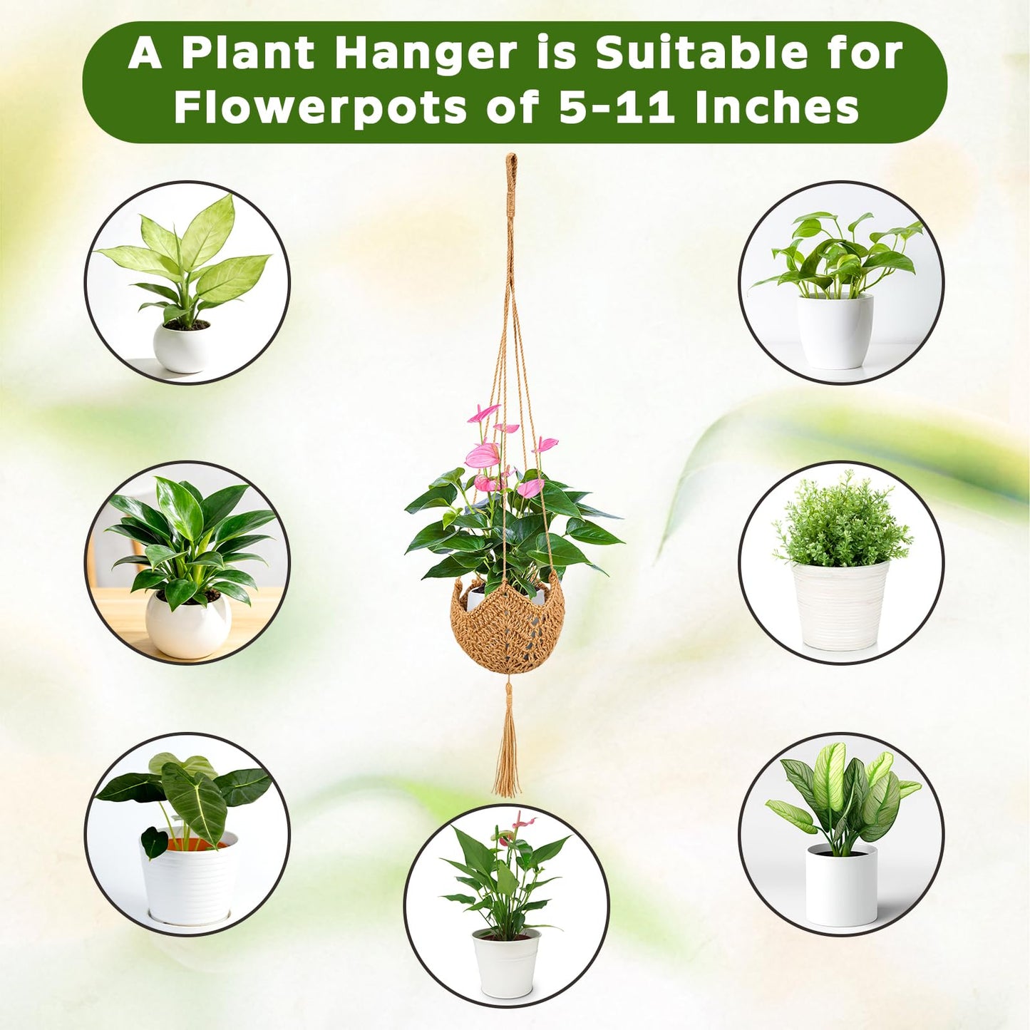 VZZNN 6 Pack Hand-Woven Macrame Plant Hanger - Hanging Plant Holder with 12 Hooks for Indoor Green Plant Hanging and Bohemian Style Home Decor (Brown)