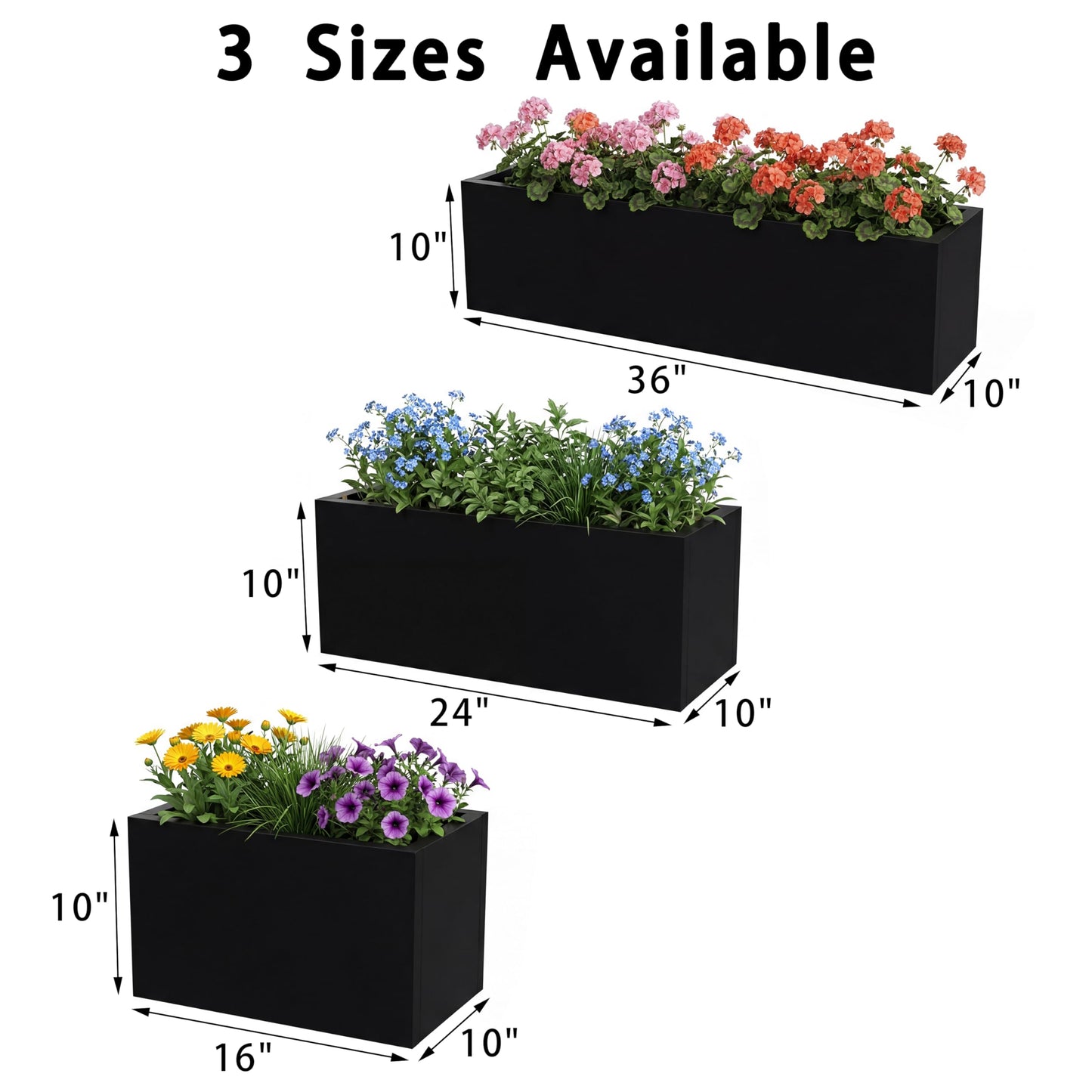 Casaphoriar Metal Planter Box 16"x10"x10", Rectangular Planter and Drainage Holes, Perfect for Outdoor Patio and Balcony Decor, Black