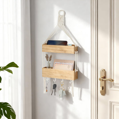 Mkono Macrame Wall Hanging Shelf Wood Floating Shelves with Cute Woven Rope Boho Room Decor Display Photos Plant Hanging Storage Shelves for Bathroom, Bedroom, Living Room, Nursery