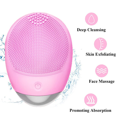 Facial Cleansing Brush, 3-in-1 Electric Soft Silicone Waterproof Face Scrubber, USB Rechargeable IPX7 Waterproof Sonic Vibrating Face Brush for Deep Cleansing, Gentle Exfoliating and Massaging