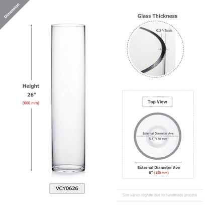 WGV Cylinder Vase Bulk, Width 6", Height 26", Clear Tall Glass Container Terrarium Candle Holder for Wedding Centerpiece, Party Event, Home Office Decor, 4 Pieces