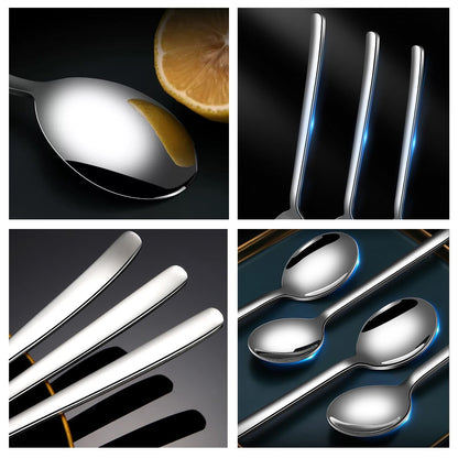 FYLFOTA Set of 6 Spoons, 8 Inch Korean Spoons with Long Handles, Stainless Steel Soup Spoons for Home, Kitchen & Restaurant,Dishwasher Safe (8inch)