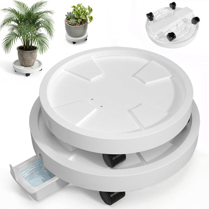 Tappio 2 Pack 14" and 12" Plant Caddy with Hidden 360°Wheels, Plant Stand Rolling Saucer with Drain Hole, Flower Pots with Removable Drainage Tray for Indoor Outdoor, Lockable Wheels