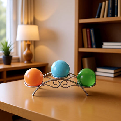 Frienda 1 Pcs Sphere Holder Crystal Stands for Display Eggs Display Stand Ball Holders Metal Sturdy Iron Multi-sphere Crystal Ball Sphere Globe Office Home Decor Ornament (7 Inch,Silver)