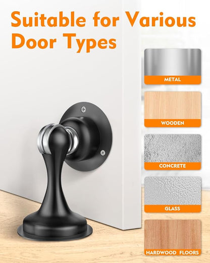 Door Stoppers Magnetic Door Catch - 2 Pack Stainless Steel Heavy Duty Door Holder Stops for Bottom Top of Door - Wall Floor Mounting No Drill 3D Adhesive & Screws Strong Magnet Keep Door Open