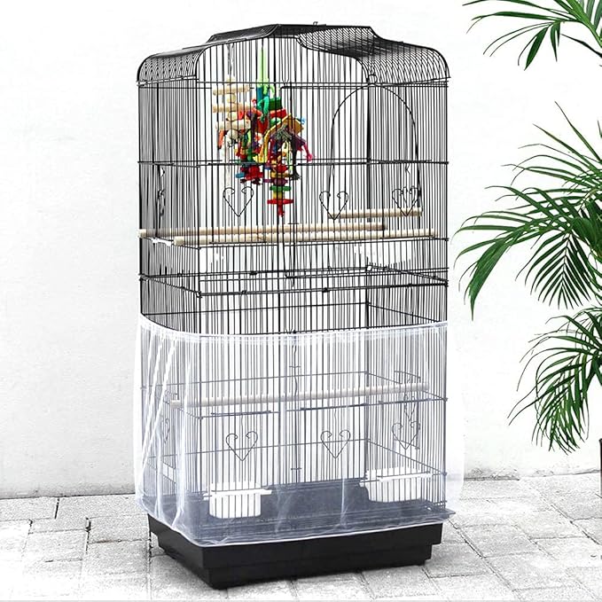 Universal Bird Cage Seed Catcher,Seed Catcher Guard Net Cover,Parrot Nylon Mesh Net Cover,Soft Airy Cage Net Stretchy Skirt for Round Square Cages