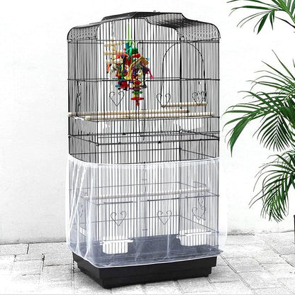 Universal Bird Cage Seed Catcher,Seed Catcher Guard Net Cover,Parrot Nylon Mesh Net Cover,Soft Airy Cage Net Stretchy Skirt for Round Square Cages (Circumference 74 inch to 118 inch，White)…