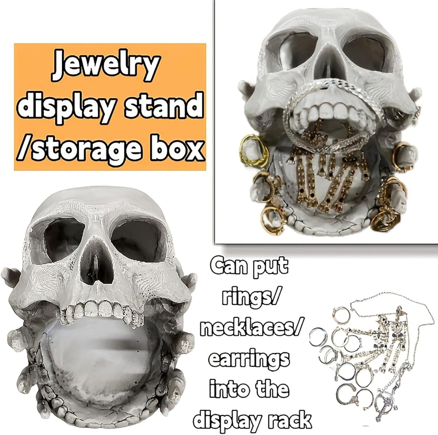 HUZHIBING Skull-Shaped Decorative Storage Holder,5.5X4.5 in Gothic Skull Jewelry Holder,for Rings, Earrings, Trinkets,Halloween Party, Entryway Key Bowl, Gothic Desk Accessories & Unique Home Decor