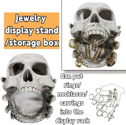 HUZHIBING Skull-Shaped Decorative Storage Holder,5.5X4.5 in Gothic Skull Jewelry Holder,for Rings, Earrings, Trinkets,Halloween Party, Entryway Key Bowl, Gothic Desk Accessories & Unique Home Decor