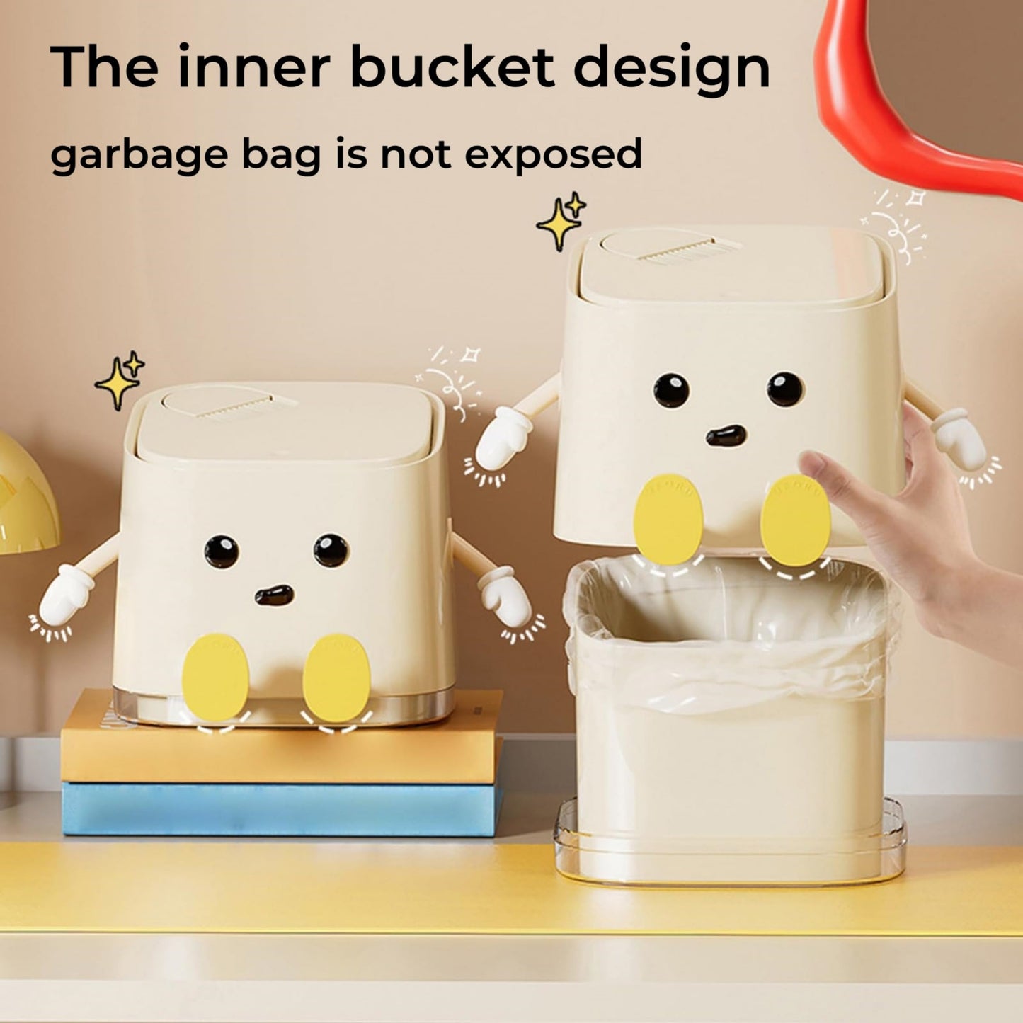 AIWE7D Desktop Mini Trash Can with Lid and Brush, Small Desktop Trash Can for Desk, Bathroom, Bedroom, Kitchen, Car, Office Square Waste Basket Small Garbage Can Hidden Bag Garbage Bin(Sitting)