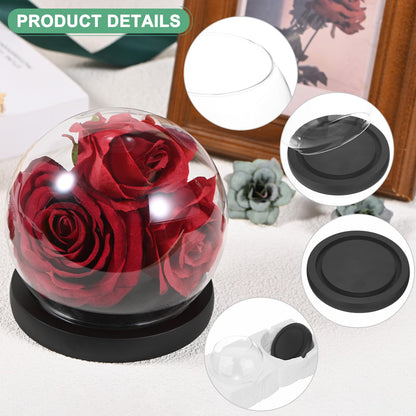 M METERXITY Cloche Glass Dome, D4.7In Ball Jar with Wooden Base for DIY Snow Globes/Small Plants/Flowers/Candles/Models/Souvenirs, Glass Display Case [Black]