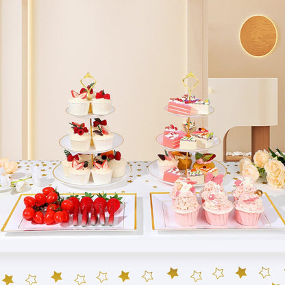 DI QIU REN 8PCS Cake Stand Set, Plastic Cupcake Stands with Gold Rim, Dessert Display Stands Set for Wedding Birthday Party Tea Party