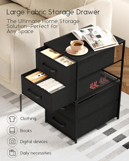 Homsorout 2 Drawers for Closet -Small Fabric Dresser Closet Storage | 1 Pack Black, Stackable Storage, Wooden Top & Metal Frame, Closet Drawer Units, For Bedroom, Dorm, Living room