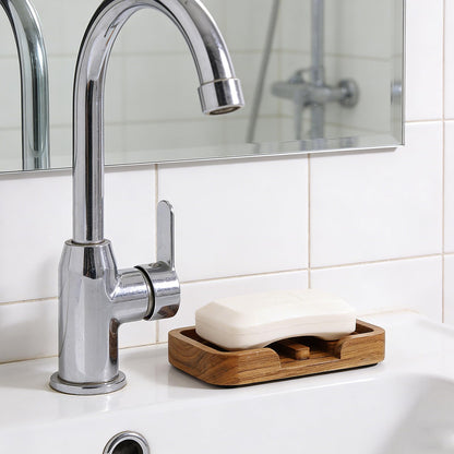 2PCS Self Draining Soap Dish by HTB,Teak Wood Soap Holder,Soap Saver for Shower, Bathroom, Sink, Kitchen and Countertop