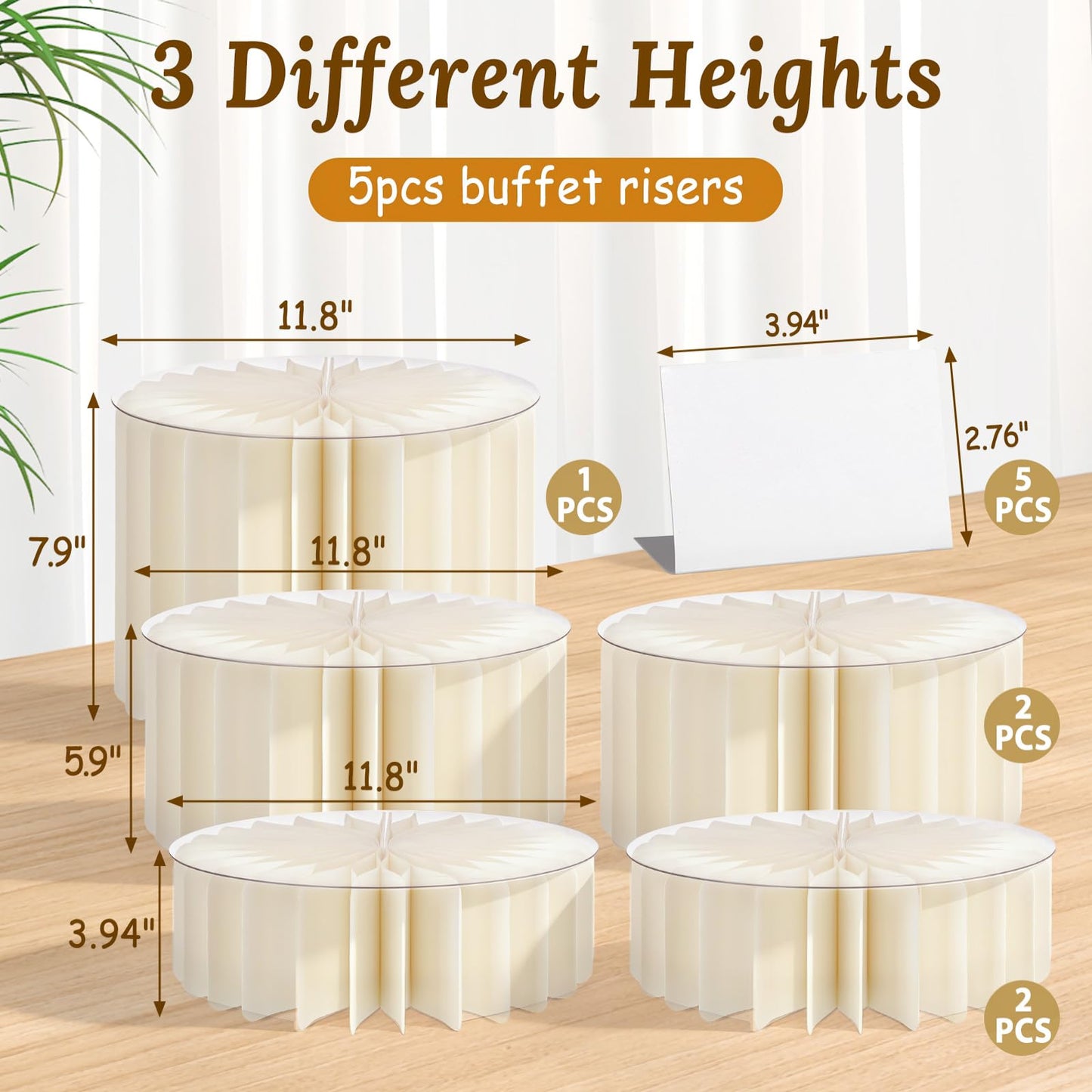 5Pack Buffet Risers Display Stands Foldable Food Risers for Buffet Table Tall Cake Cupcake Stands Cardboard Cylinder Stand Dessert Table Display Set for Catering Jewelry Wedding Party Decor (White)