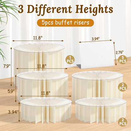 5Pack Buffet Risers Display Stands Foldable Food Risers for Buffet Table Tall Cake Cupcake Stands Cardboard Cylinder Stand Dessert Table Display Set for Catering Jewelry Wedding Party Decor (White)