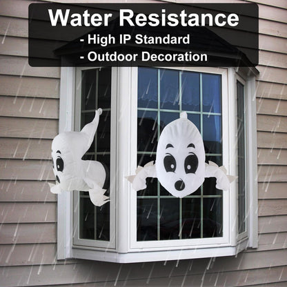 Window Crasher Ghosts - Halloween Stuffed Ghost Window Decorations - Quiet Display Wall Decoration Hanging Ghosts Outdoor Indoor - Cute Party Decor Window Broken Halloween White Flying Ghost 2Pcs