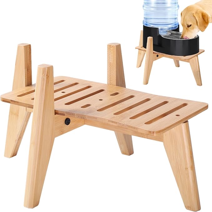 Stand for Dog Water Food Dispenser - Automatic Dog Feeder Holder - Suitable for Large Dogs - Bamboo