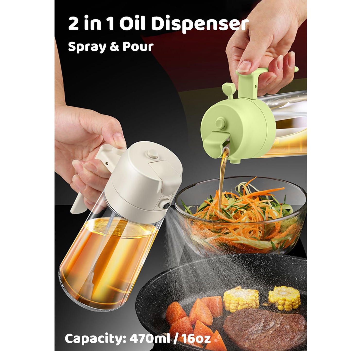Oil Sprayer for Cooking, Big Capacity 550ml/19oz Oil Sprayer and Oil Pourer for Kitchen, Glass Olive Oil Dispenser Bottle for Cooking, Salad, Barbecue, Air Fryer