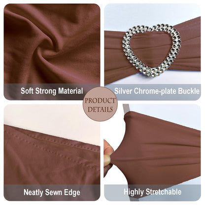 Fbewom Brown Chair Sashes 60 Pack Spandex Brown Sashes for Chairs Universal Spandex Chair Sashes Bands with Heart Buckle Slider for Wedding Banquet Party Decorations