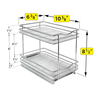 LYNK PROFESSIONAL® Pull Out Spice Organization for Cabinets - 6-3/8 inch Wide – Spice Rack for Inside Cabinets, Slide Out Spice Rack Organizer for cabinet – Pull Out Spice Rack, Sliding 2 Tier Chrome