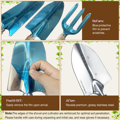 Gardening Tools 9-Piece Heavy-Duty Garden Tools Set, Stainless Steel Garden Hand Tools with Purple Floral Tote Bag and Repotting Mat Garden Supplies Kit Gifts for Women