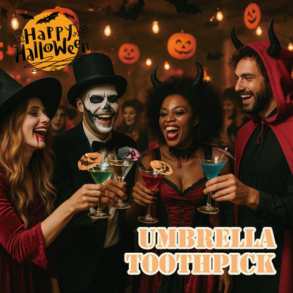 140 Pcs Halloween Pumpkin Cocktail Drink Umbrella Picks, 4 Inch Spooky Paper Toothpicks with Pumpkins Cocktail Umbrellas Fruit Dessert Cupcake Topper Sticks for Halloween Party Decorations (Black)