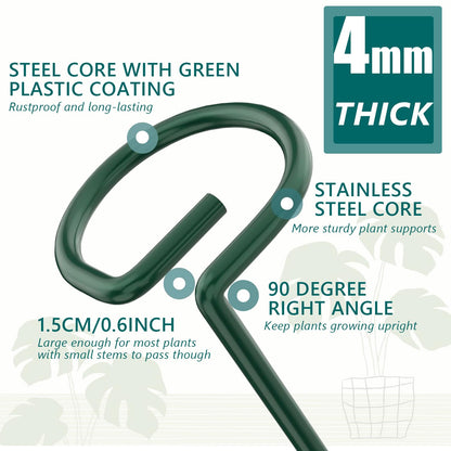 MAFONE 12 Pack 16inch Plant Support Stakes, Plant Stick Garden Single Stem Flower Support Stake Plant Cage Support Rings with 20pcs Plant Clips and Plant Ties for Tomato Orchid Lily Peony Rose Bean