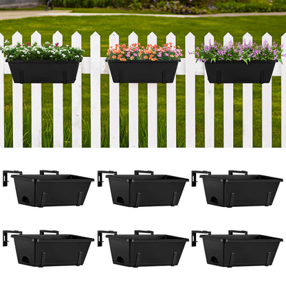 ETELI Railing Planter Hanging and Planter Box Brackets Set 6 Pack Adjustable Deck Window Boxes Planters with Drainage Holes for Garden Railing Fence, Black