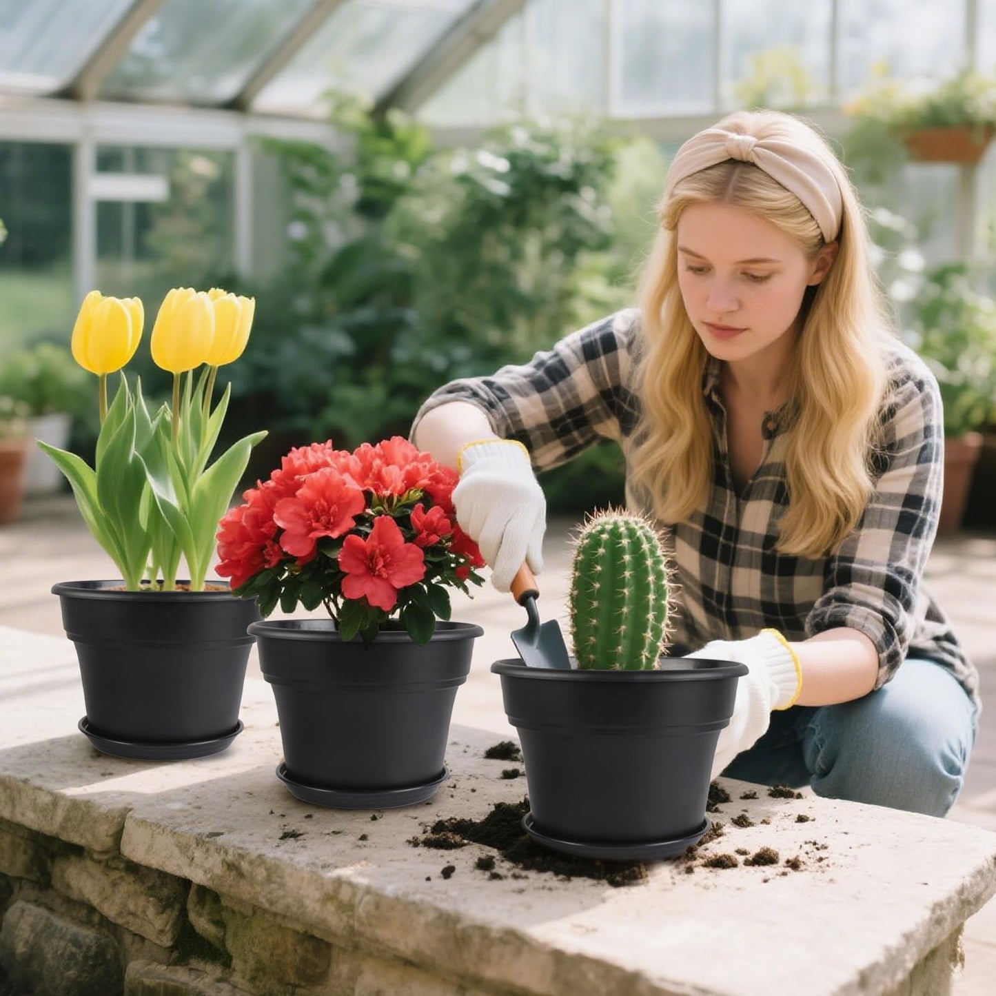 Myfeegoin 13-inch-Plant-Pots, 4 Pack Large Planters for Outdoor Plants, Plastic Flower Pots Indoor with Drainage Holes & Trays, Classic Garden Pot Container for House