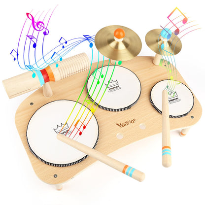 Kids Drum Set for Toddlers 3+, 8 in 1 Montessori Musical Instruments - Wooden Musical Toys for Baby Easter Christmas Birthday Gifts for Preschool Learning Music for Boys Girls Age 3 4 5 6