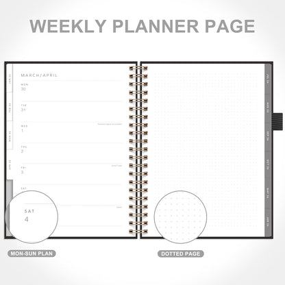 And Per Se 2026 Planner, A4 Size-Daily, Weekly & 18-Monthly Leather Hardcover Planner, Daily Schedule, Monthly Tabs, 100 GSM Thick Paper(Black)