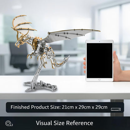 Dragon 3D Metal Puzzles for Adults, 373PCS Stainless Steel DIY Mechanical Metal Model Kits,No Glue Assembly with Movable Joints,Challenging Desk Decor Gift(Golden Silver Dragon)