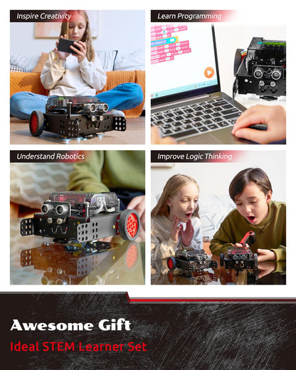 WhalesBot Rocky Coding Robot Car Kit for Kids 8-12 12-16, STEM Educational Engineering Toy, Scratch Python C Programming & Remote Control, Science Gift for 8 9 10 11 12+ Year Old Boys Girls