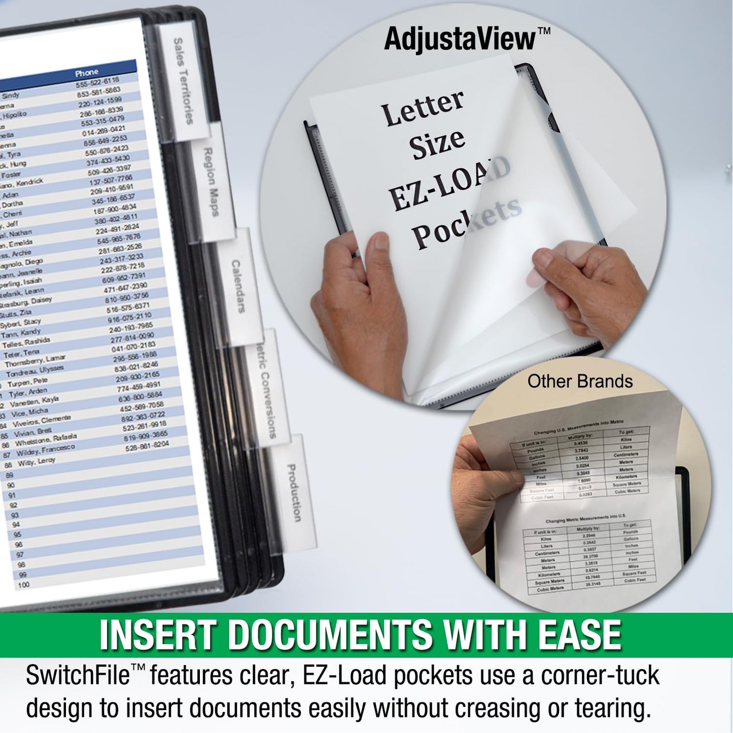Ultimate Office SwitchFile Reference Organizer Displays Both Landscape or Portrait Documents, Desk or Wall Mount, Featuring, 10 EZ-Load Pockets to Hold 20 Sheets of Paper, Black Pockets