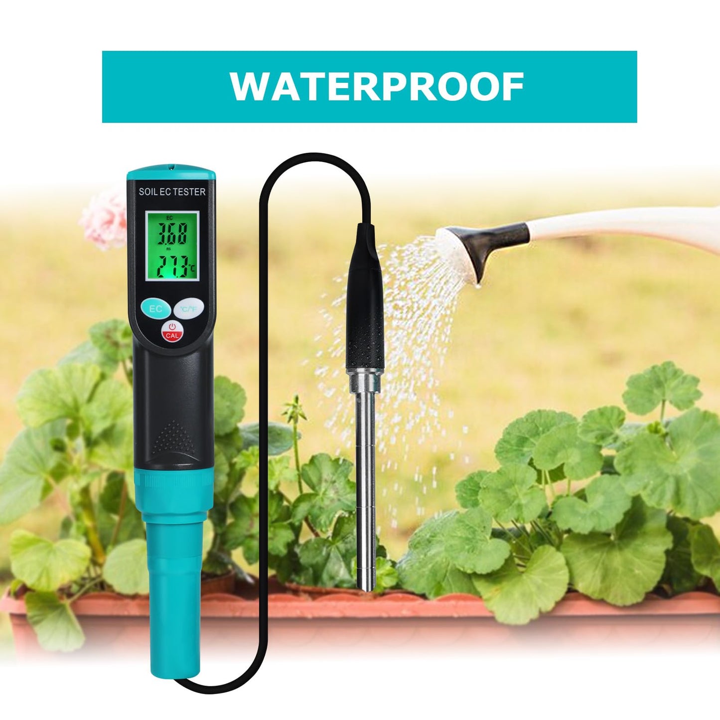 Digital Soil EC Meter 2-in-1 Porfessional Plants EC Temperature Tester Meter with Corded Sensor, Backlight LCD Display, Temperature Compensation, Easy Calibration for Soil Plants Lawn Nutrient Test
