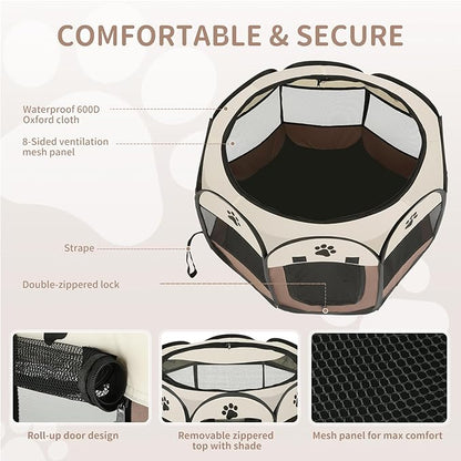Pet Cat Playpen for Indoor Cats Enclosed, Portable Foldable Dog Playpen Outdoor with Zipper Top Cover Door for Dogs, Cats, Small Animals